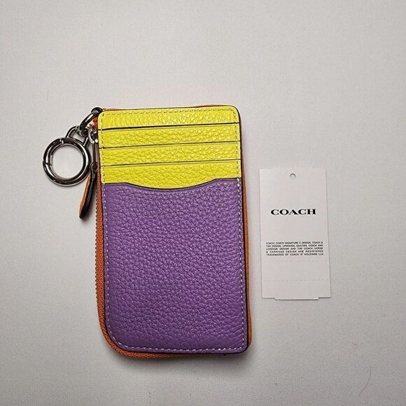 NWT Coach CL680 Multifunction Card Case In Colorblock Neon Yellow Iris - Picture 3 of 3